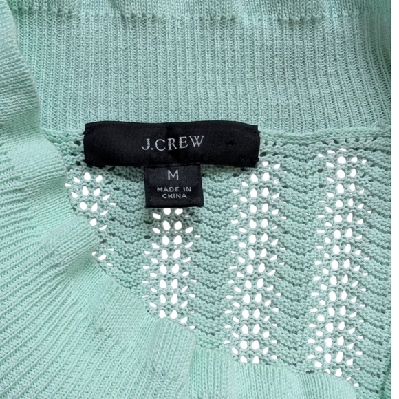 J. Crew Pointelle Ruffle Mockneck Sweater Women's Med Fairy Coquette Mint Green - Picture 12 of 16
